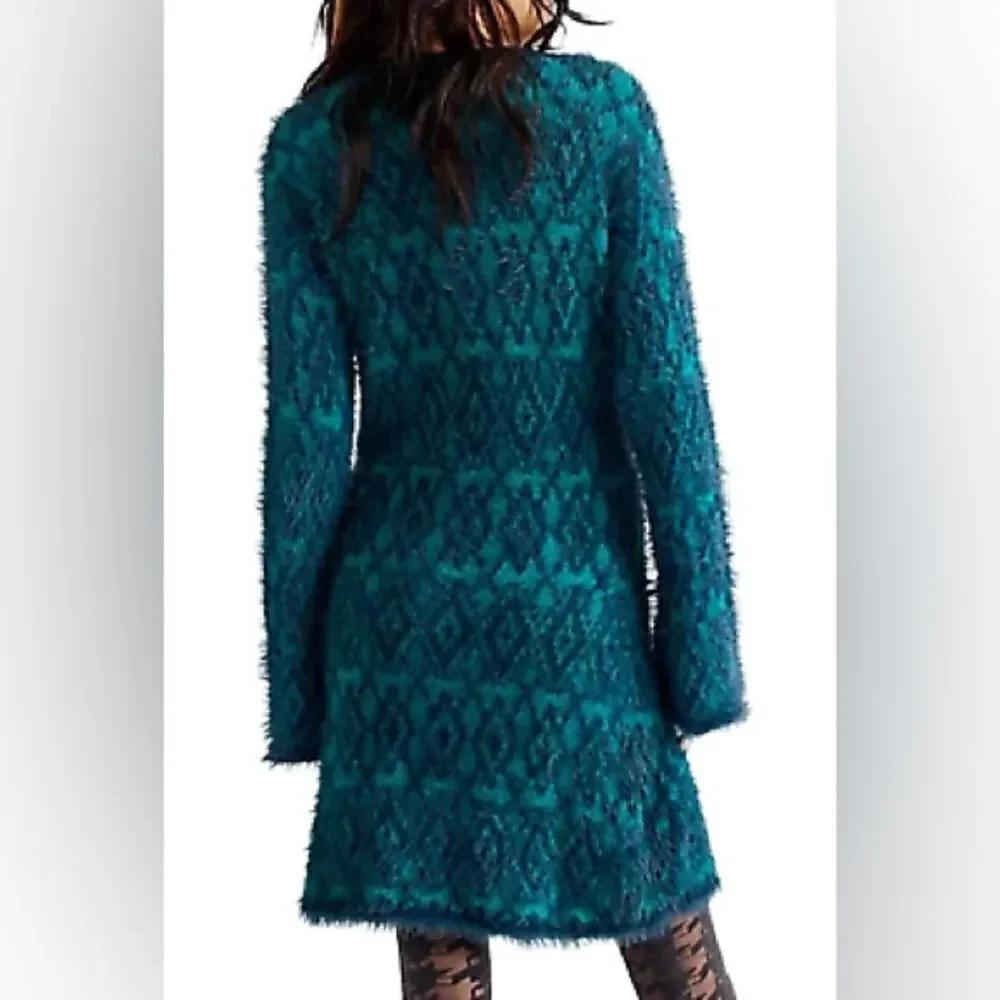 NWOT FREE PEOPLE GREEN BALSAM FUZZY FEELINGS MINI SWEATER DRESS SIZE XS